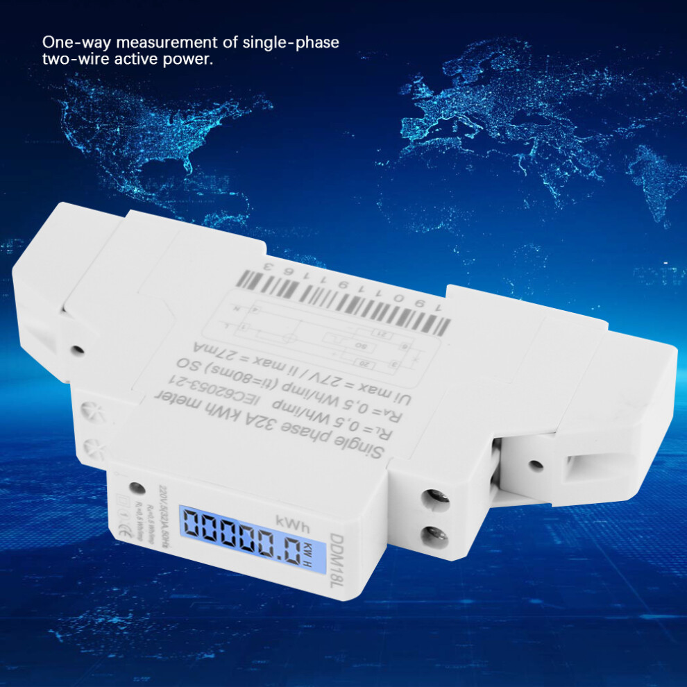 Single Phase Lcd Energy Meter Ddm18l, 220V, 5(20)A, Din Rail Mount 5071363402997