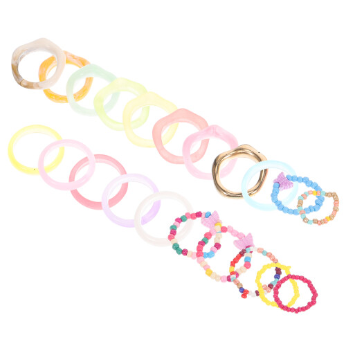 21Pcs Färgglada Resin Ringar Ring För Kvinnor Flickor 1