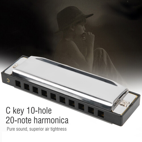 10-Hole 20-Note C Key Harmonica with Case Brass Chrome Polished Musical Instrument 2