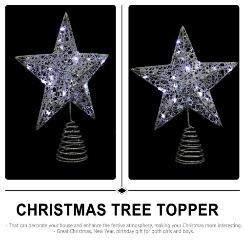 1Pc Silver Luminous Xmas Party Five-Pointed Star Tree Topper 1