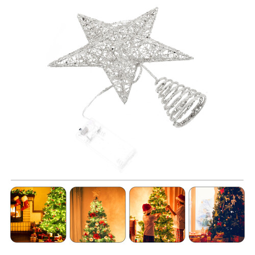 1Pc Silver Luminous Xmas Party Five-Pointed Star Tree Topper 2