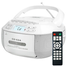 Portable CD Player Boombox, AM/FM Radio, MP3 Playback, LED Display, Remote Control, White