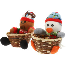 2Pcs Xmas Gift Basket Bamboo Candy Container Portable Home Party Decor