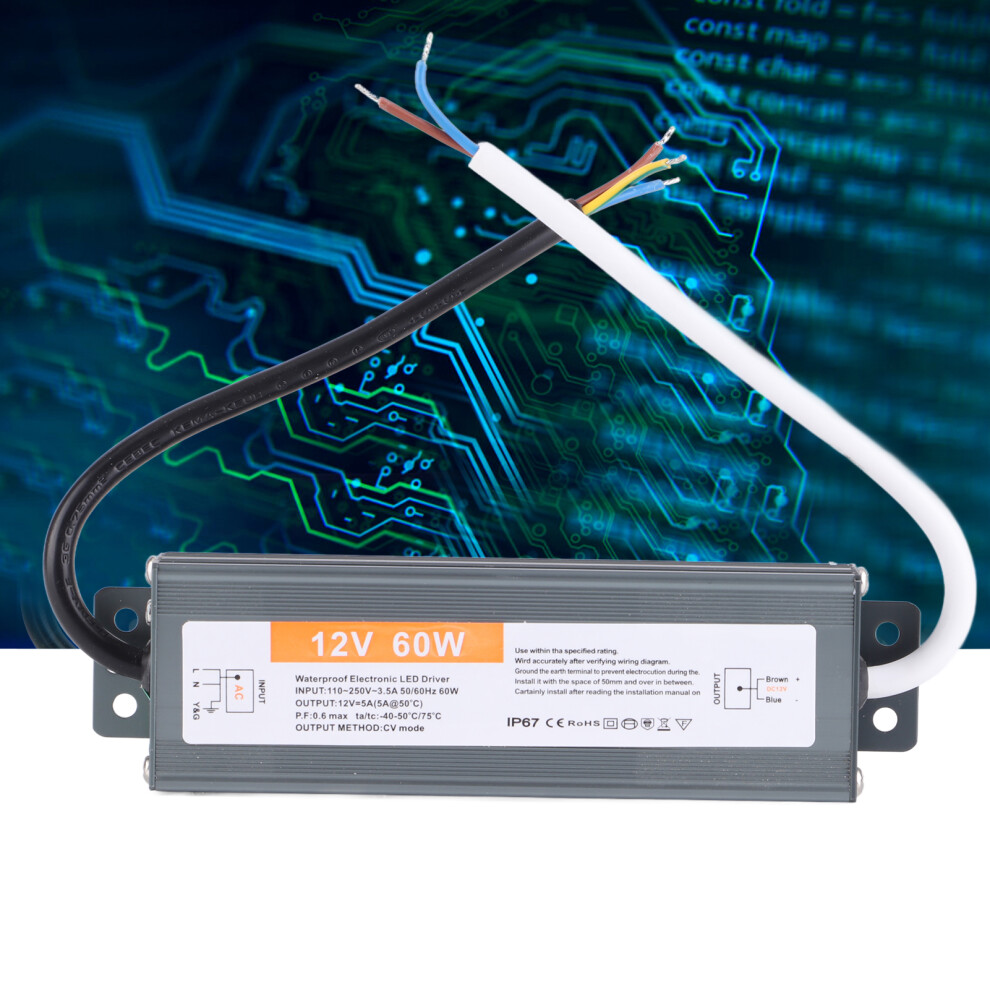 Ultrathin Waterproof Led Power Supply 60W Driver Ac110-250V Dc12v Easy Install 8491363413583