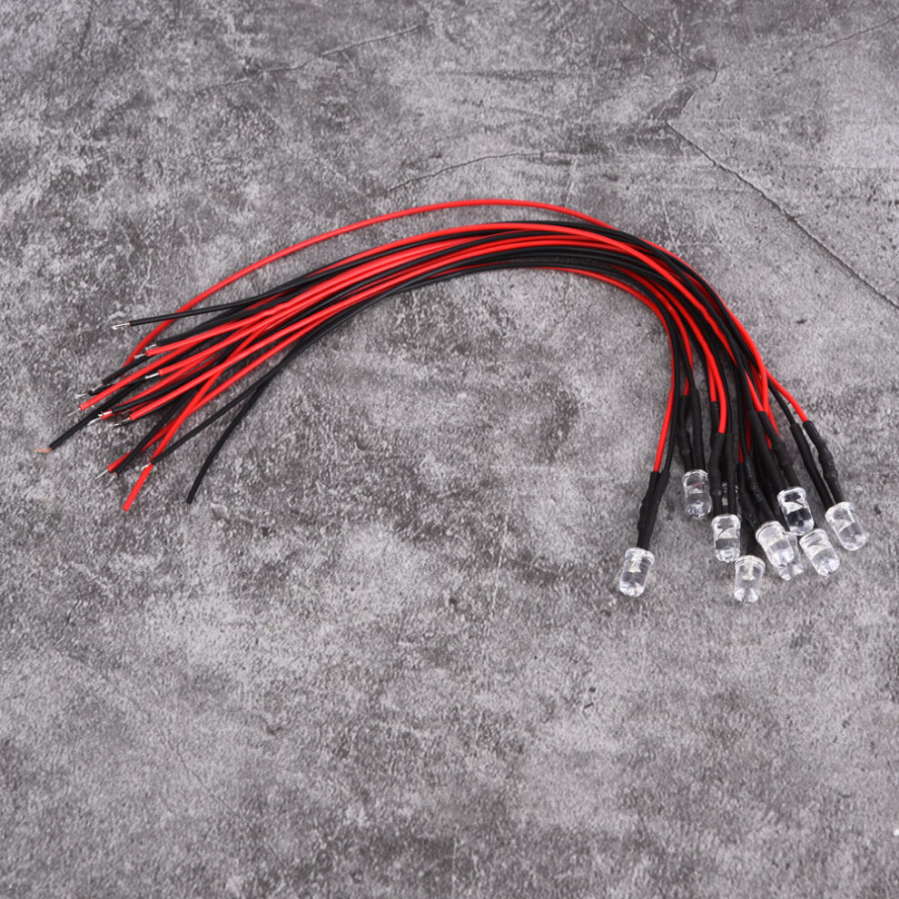Set Of 10 12V Prewired Ice Blue 5Mm Led Round Head Lamps With 20Cm Leads 8701363414252