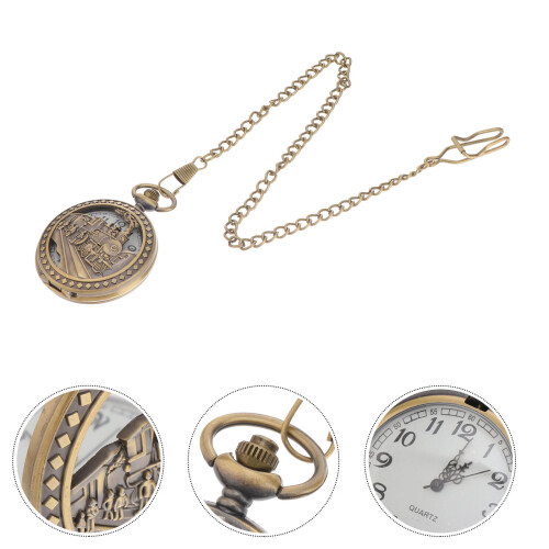 Pocket Watch With Chain Classic Quartz Fathers Keychain Man 1