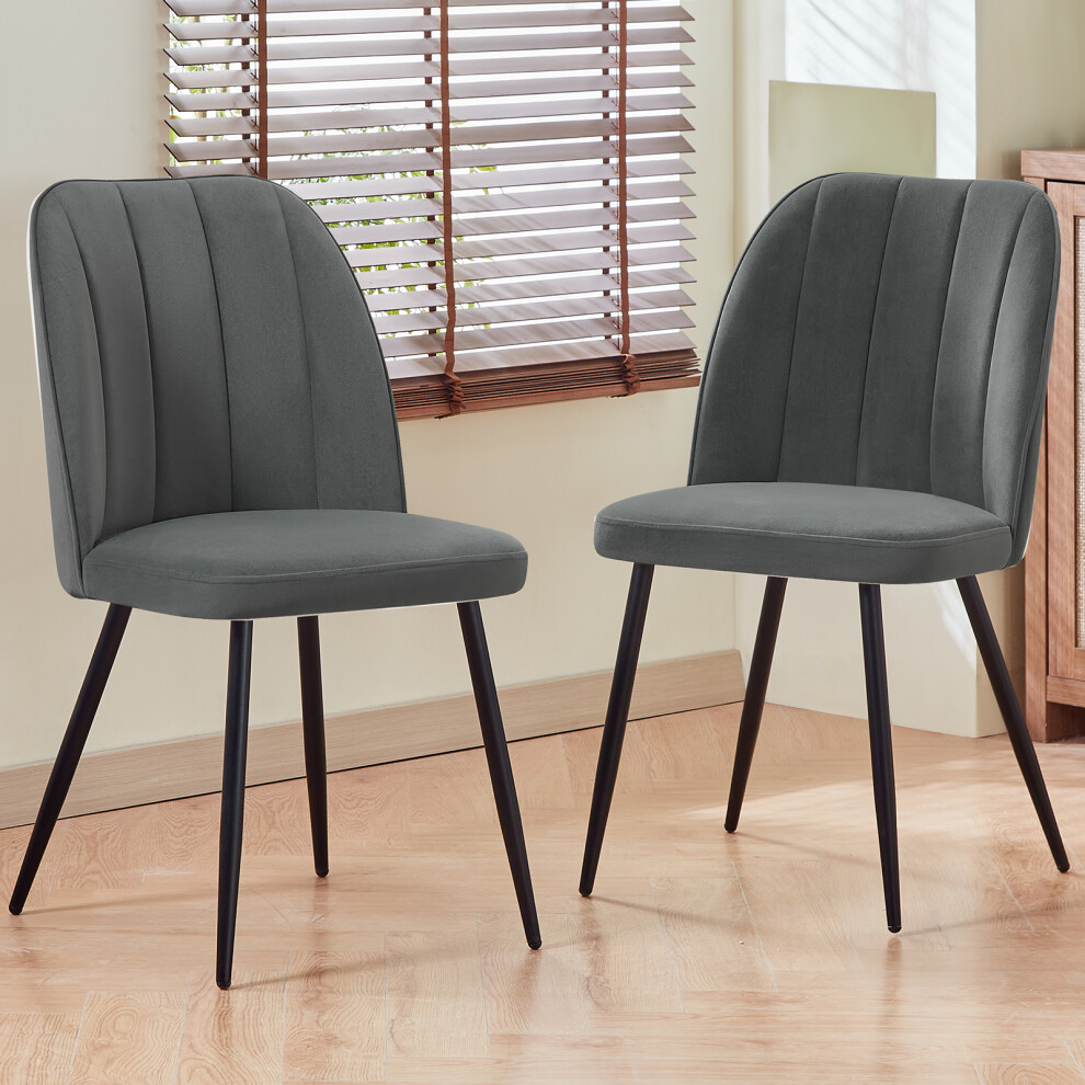 Ainpecca (, 2Pcs) Velvet Dining Chairs Padded Seat Grey