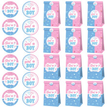 12Er Partyset Papierbeutel & Gender Reveal Sticker in Bunten Farben