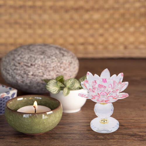 Crystal Lotus Tea Light Holder for Buddhist Altar 2