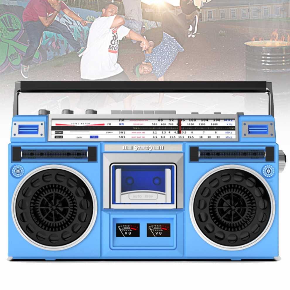 Portable Cassette Boombox Am/Fm Radio, Cd Player, Cassette Recorder, Sd/Usb Input Classic Retro For Travel Blue 9105992310876