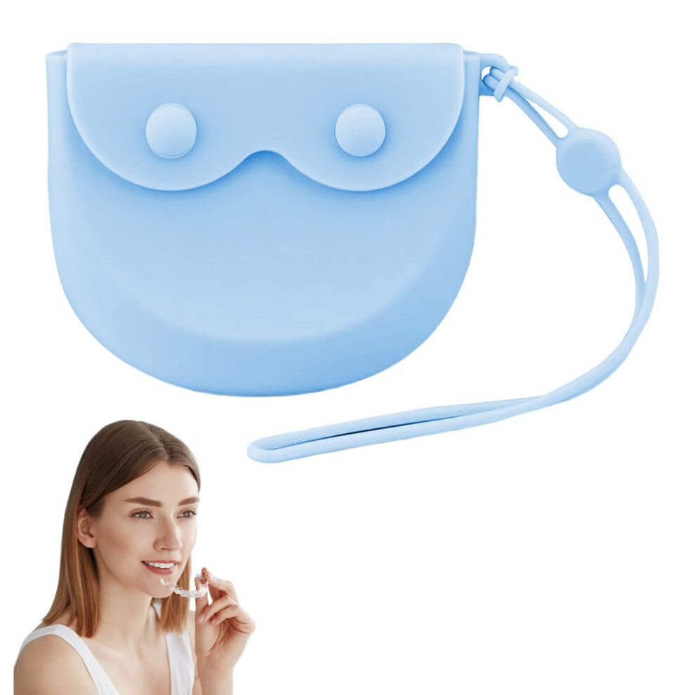 Orthodontic Brackets With Air Vents, Denture Holder, FoodGrade Silicone, Portable Cleaning Case, Blue