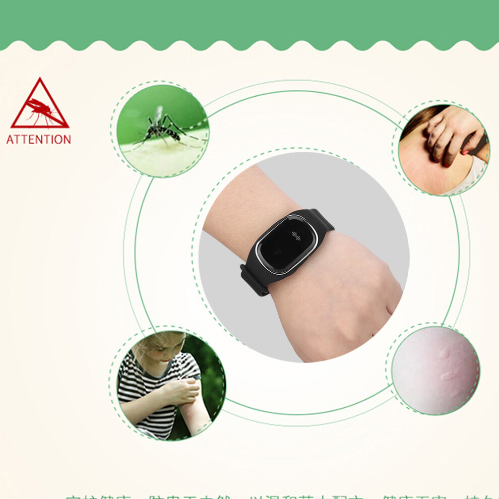 Rechargeable Waterproof Mosquito Repellent Wristband (Black) 130H, 4.5Cm Black 7901363435504