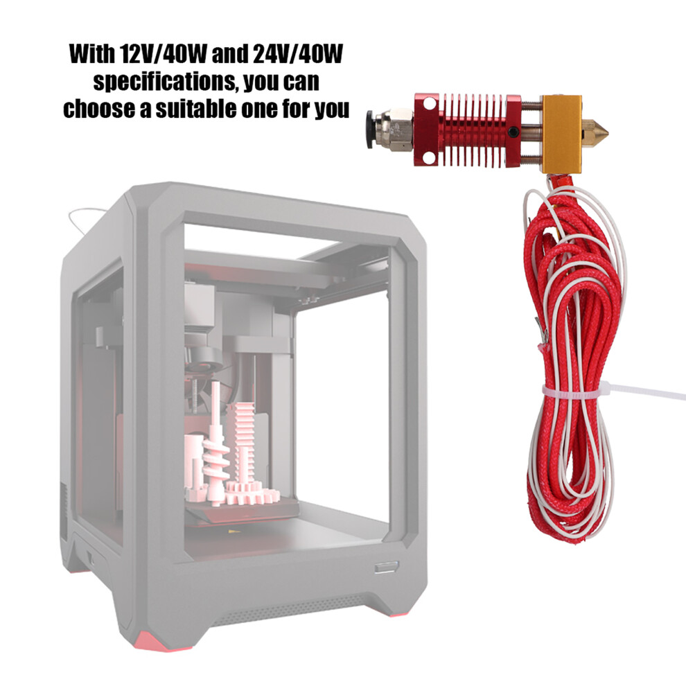 12V 40W Cr10/Ender 3 Extruder Kit With Thermistor & Nozzle Options Red 9341363443365