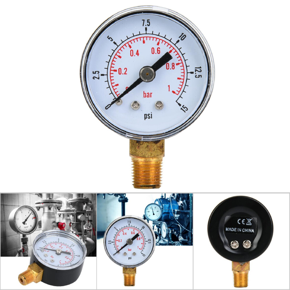 Air Oil Water Pressure Gauge 1/8Inch Bspt Mechanical 0-15Psi/0-1Bar Heavy Duty 6951363444625