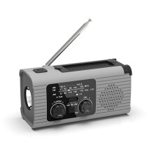 Portable Wind Up Radio Solar Hand Crank LED Flashlight Reading Light 4000mAh Battery Cellphone Charger SOS Alarm Grey