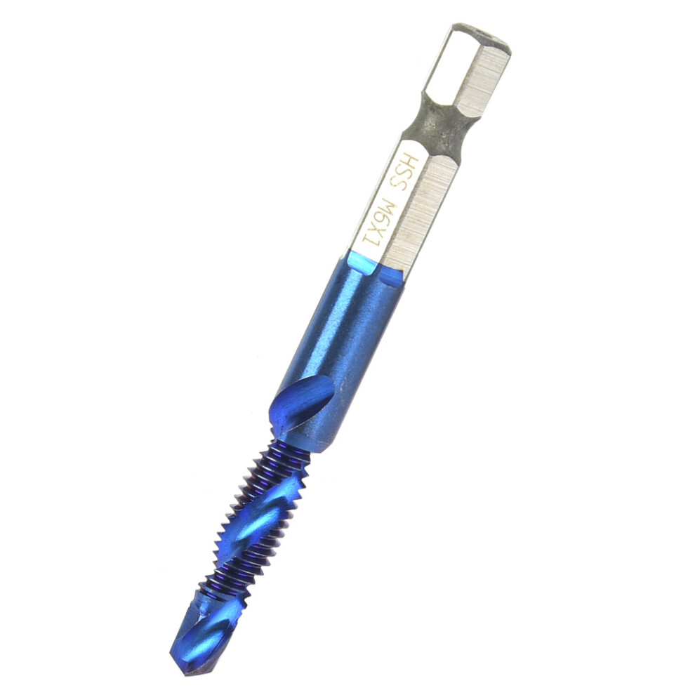High Speed Steel Blue Hex Shank Tap Drill Bit M6 6.35Mm 15Mm Length 9451363449998