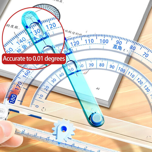 Multipurpose 4In1 Protractor With Adjustable Round Ruler For Engineering Students Drafting Geometry Tool 2
