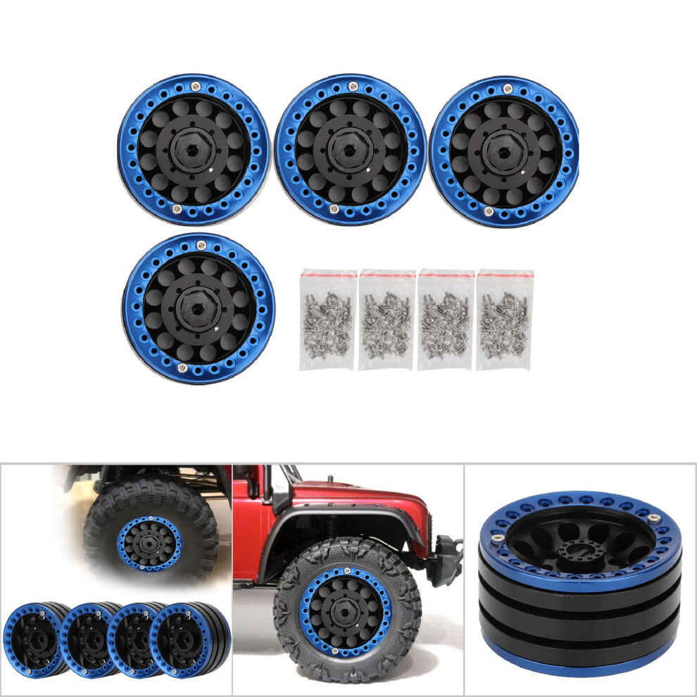 4Pcs 1.9In Aluminium Beadlock Wheel Rims For Rc Crawler Car Black/Blue 4661363466085