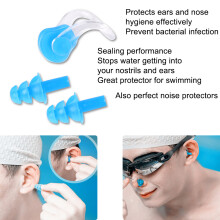 4PCS Waterproof Silicone Earplugs & Nose Clips Set for Swimming & Noise Protection (Blue)