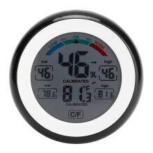 Temperatur- und Feuchtigkeitsmesser, modernes und ansprechendes Gerät mit Feuchtigkeitsanzeigesymbolen und Standfuß