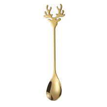 Conjunto de colheres de aço inoxidável com afiação fina, sem rebarbas, com design criativo de colher de café banhada a ouro e formato de chifre