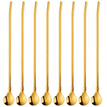 Conjunto de 8 peças para coquetéis artesanais, canudos/colheres 2 em 1 de aço inoxidável de alta qualidade, design inovador para fácil limpeza.