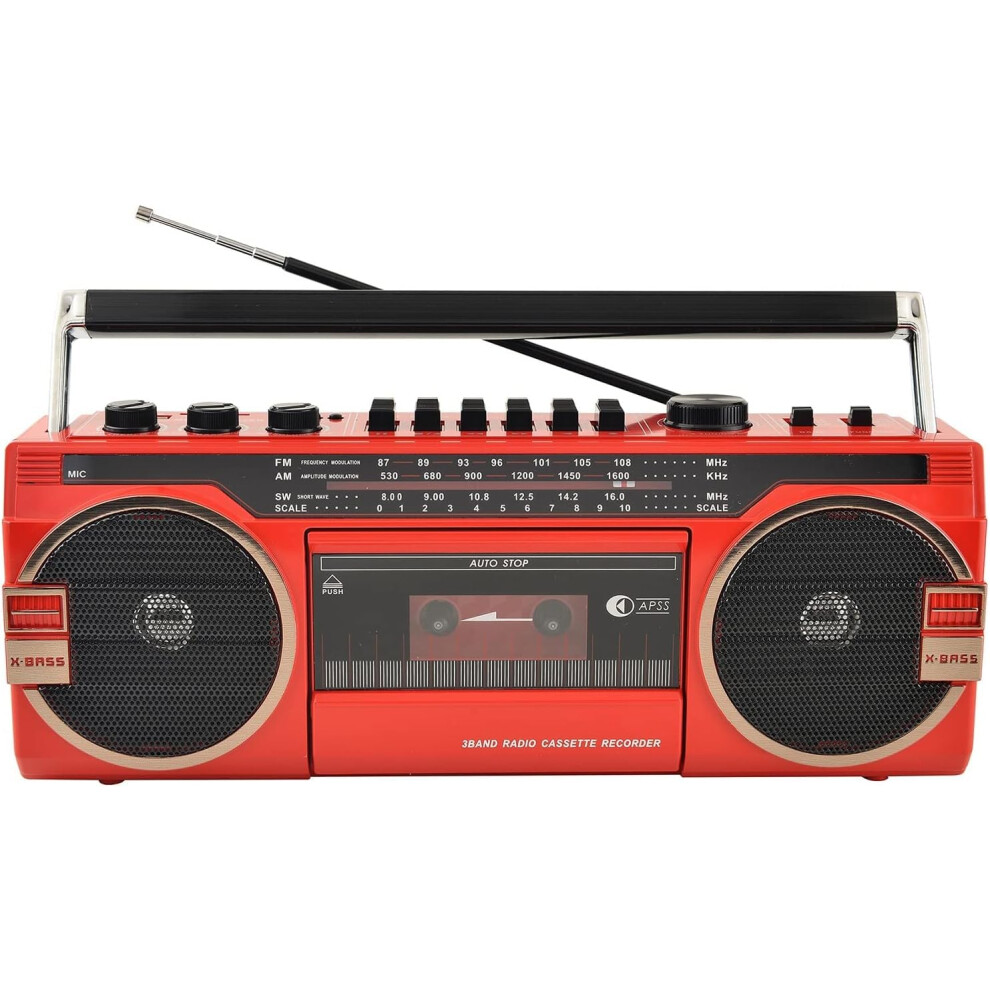 Portable Bluetooth Boombox Retro 80S Style Cassette Player Usb Tf Card Music Recorder Bluetooth 5.0 Radio Red 9067246009373