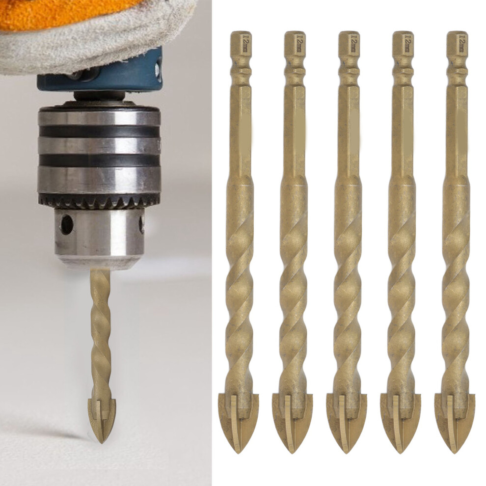 Carbide Drill Bits 5Pcs Cross Spearhead 1/4In Hex For Glass Ceramic Marble 12Mm 4991363476167