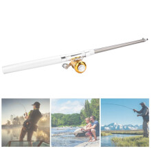 Mini Telescopic Pencil-Shaped Fishing Rod & Reel, Aluminum Alloy, Silver
