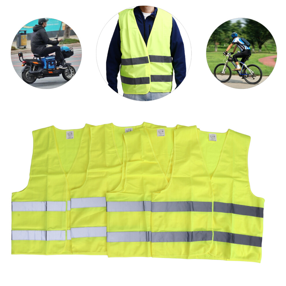 4Pcs Neon Safety Vests Xxl With Reflective Strips For Traffic & Accident Yellow 4961363480983