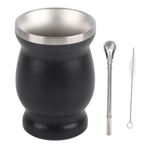 230ml Doppelwandiger schwarzer Edelstahl-Teebecher, 11x8cm 1
