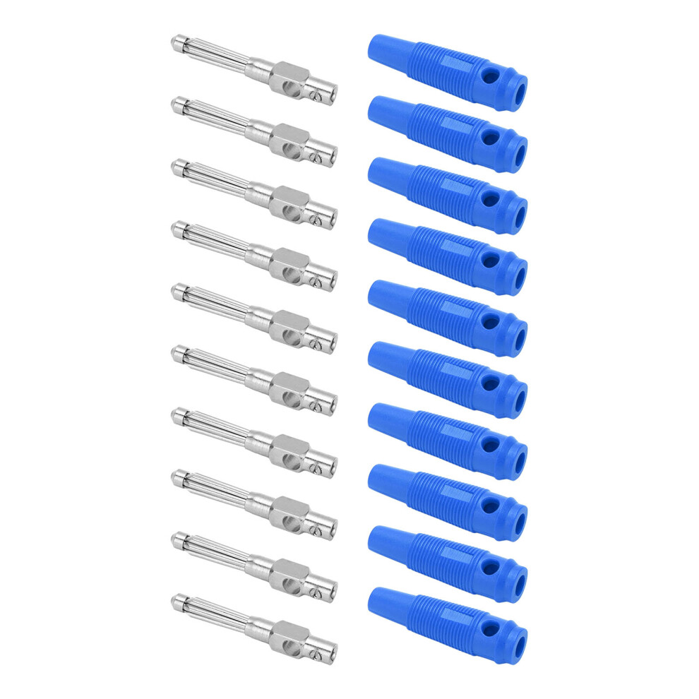 10X 4Mm Copper Banana Plugs 7Pin 1000V 32A Stackable Male With Soft Blue Sleeve 8781363480099