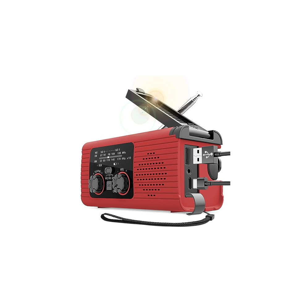 Emergency Solar Hand Crank Radio Outdoor Camping Emergency Radio Solar Powe With Led Flashlight 4000Mah Battery Red 9067246011277