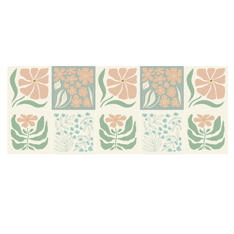 10Pcs Retro Floral Textured Ceramic Tile Sticker For Splashback Peel 7395669880180