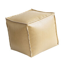 Elegant PU Leather Seat Pouf With Hide-Milk apricot color