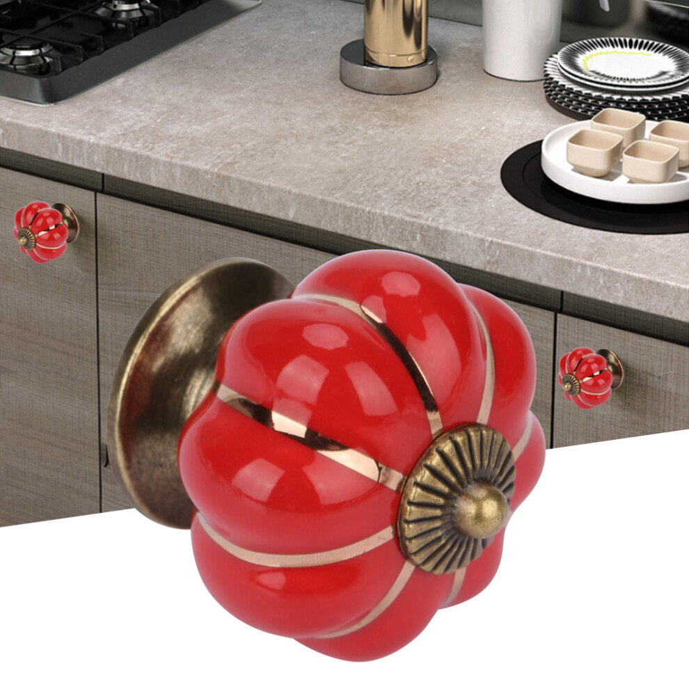 Durable Red Ceramic Pumpkin Knobs With Zinc Alloy Base For Drawers 7641363488352