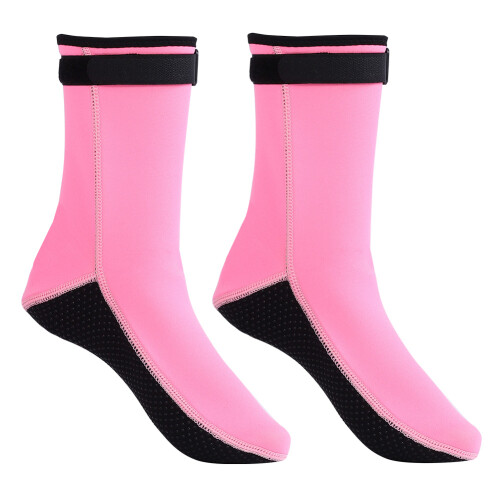 HISEA 3MM Pink Snorkeling Socks with Adjustable Hook Loop Design