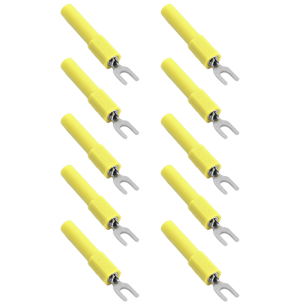 Electrical 10Pcs 4Mm Yellow U Type Fork Spade Wire Connectors Crimp Terminals 9481363489823