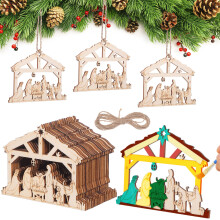 20Pcs Julskåde Ornamenter 3D Trähus Hängande Dekorationer Beige