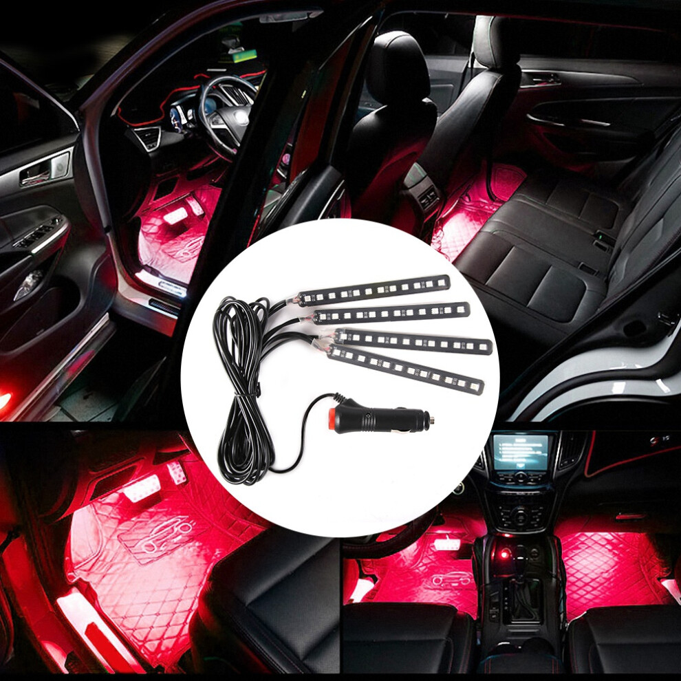Easy Install 12V 4X 12Smd Rgb Led Car Interior Lights With Remote Red 4371363495960