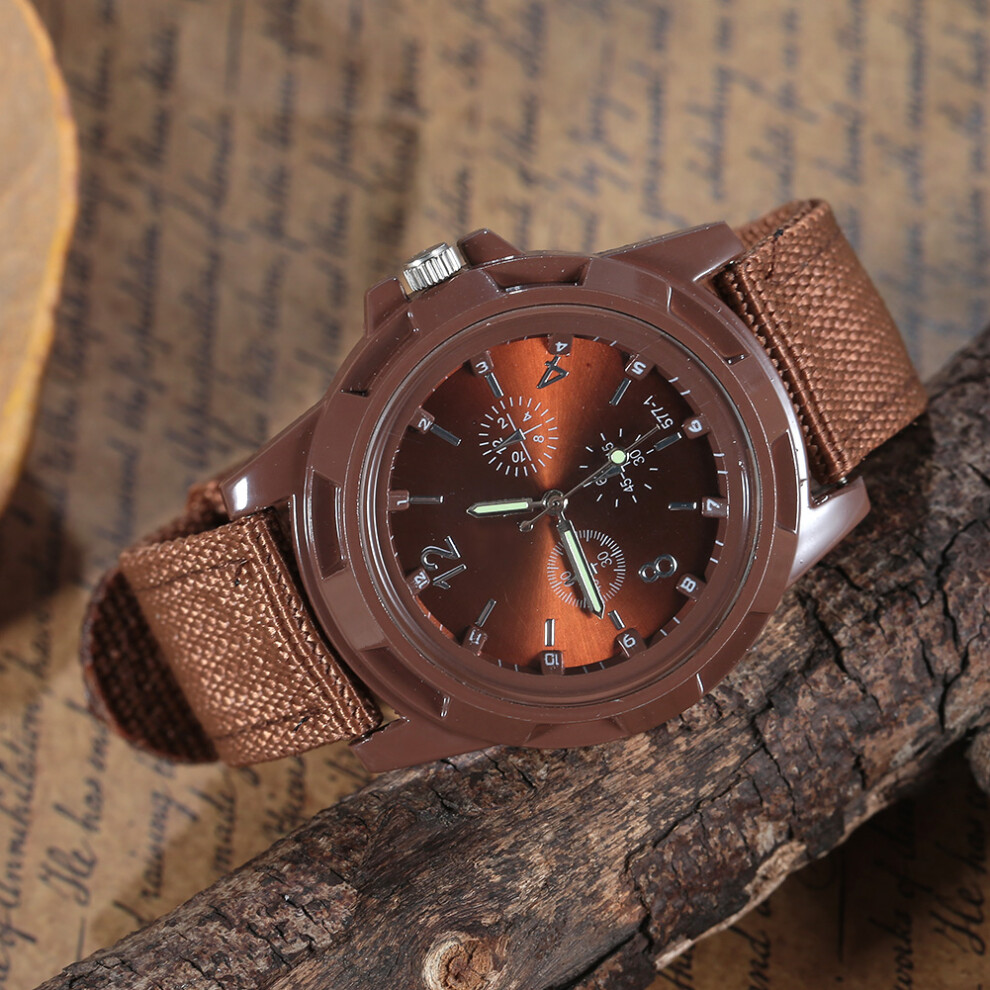 Electronic Analog Military Wristwatch with Nylon Strap - Coffee, 40mm