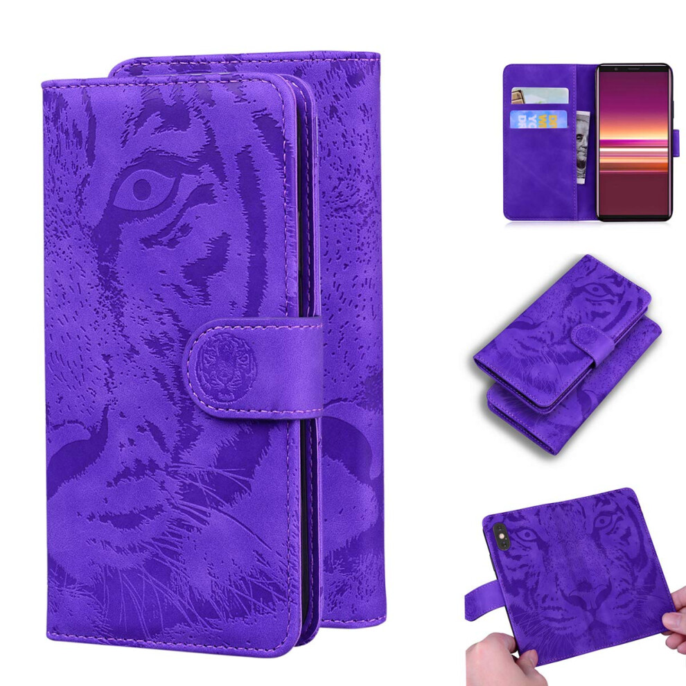 Case For Sony Xperia 5 J8210 J8270 J9210 6.1Inch Pu Leather Magnetic Wallet Stent Function Flip Case Tiger Print Purple 9339159333587