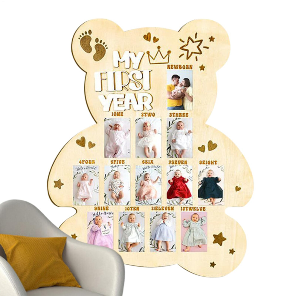Baby Photo Board Wooden Frame For Baby Shower First Birthday Bear Head Frame Adoption Day Keepsake For Foster Families