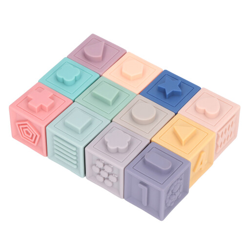 12pcs Soft Vinyl Baby Building Blocks Infant Teether Stacking Toy 6M+ 1