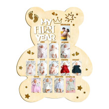 Baby Photo Board Wooden Toddler Picture Frame For First Birthday Keepsake, Adoption Day Frame, Bear Head