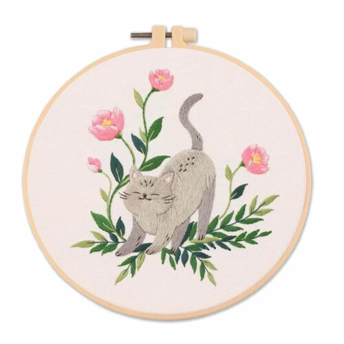 Embroidery Kits for Beginners Cat C Pattern Animal Pattern DIY Starter Kit With Instructions