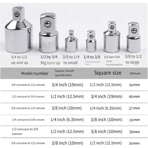 6X Impact Socket Adapter Driver Conversions With Case 6Piece Socket Reducer Set For Construction And Auto 2