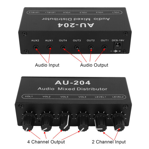 Mini Stereo Audio Splitter Box 2-In 4-Out Headphone Amplifier 2