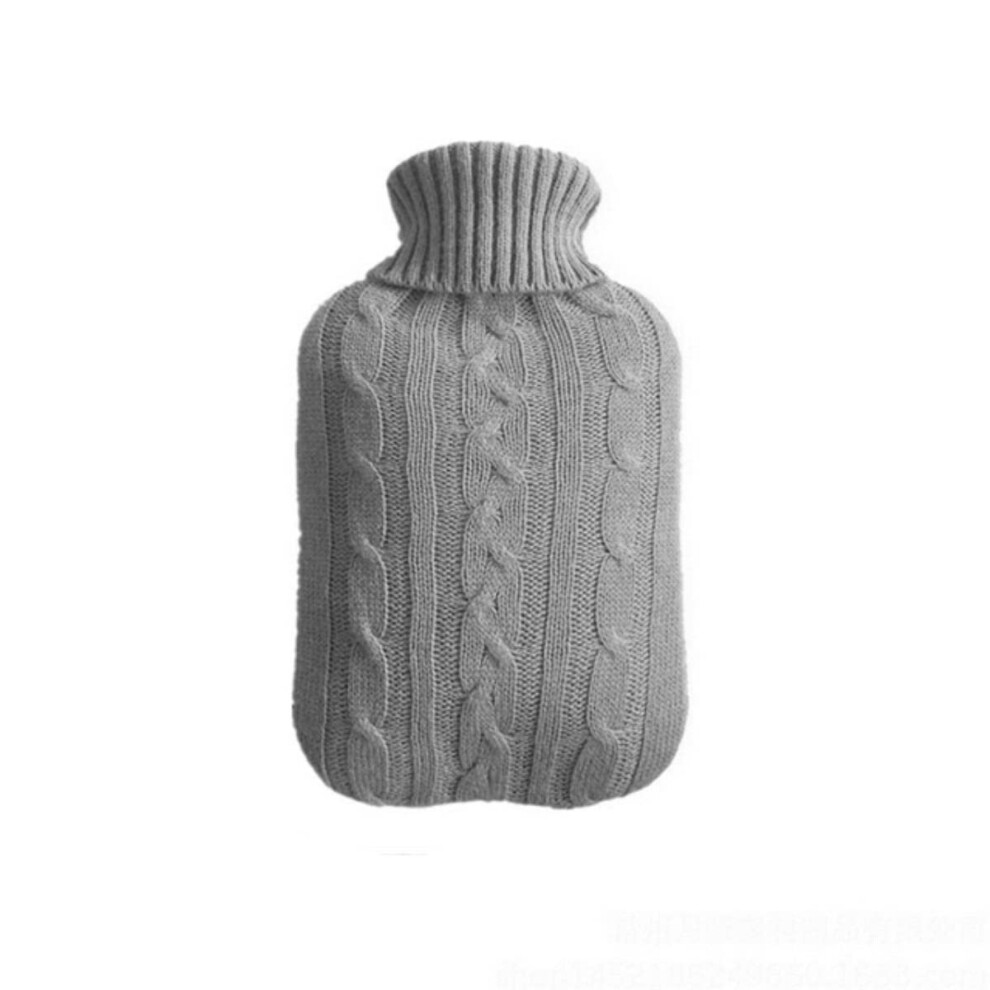 Gray Hot Water Bottle Cover Knitted 2000Ml Insulated For Winter Warmth And Heat Preservation