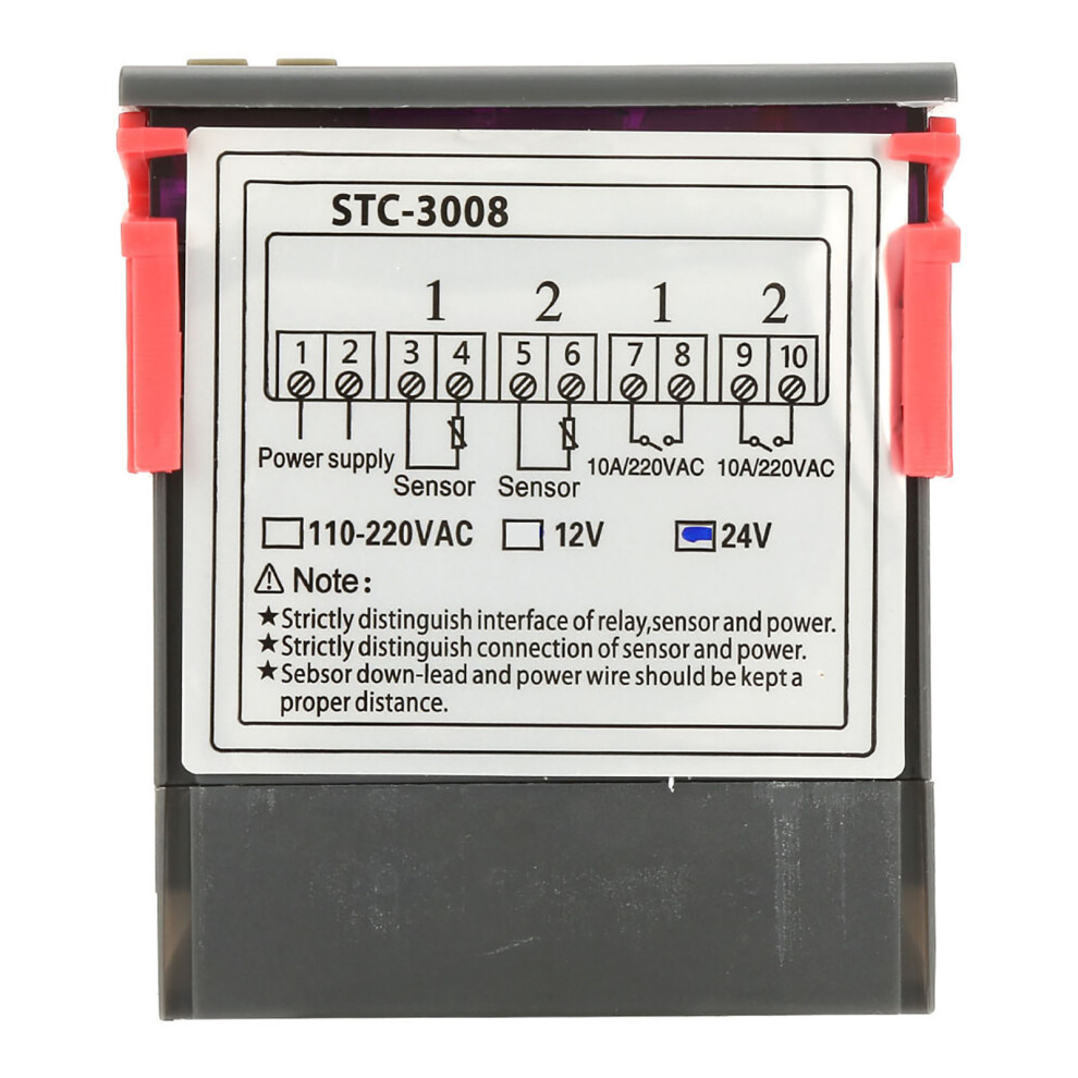 Stc-3008 Digital Thermostat With Dual Ntc Probes & Dual Display Dc24v 4911363517448